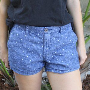 Linen Blend Mid-Rise Polka Dot Shorts